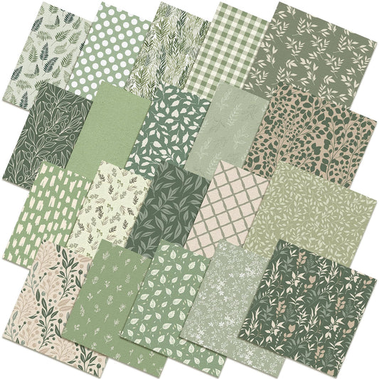 Ganeen 60 Pcs 10 x 10 Inch Sage Green Quilting Fabric Square Greenery Precuts Quilted Fabric Bundle Gingham Polka Dot Spring Leaves Printed Sewing Material for Holiday Patchwork DIY Craft Supplies