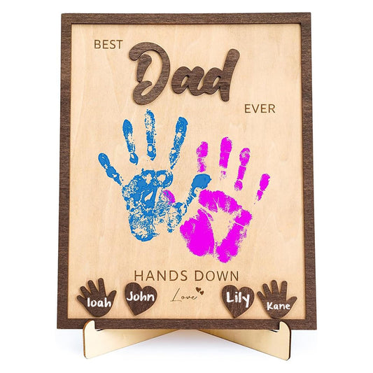 NELXI Best Dad Ever Handprint Gifts – Personalized Wooden Frame DIY Kit for Kids, Father’s Day Crafts, Custom Family Keepsake from Children, Unique Present for Dad, Grandpa, Rustic Home Decor