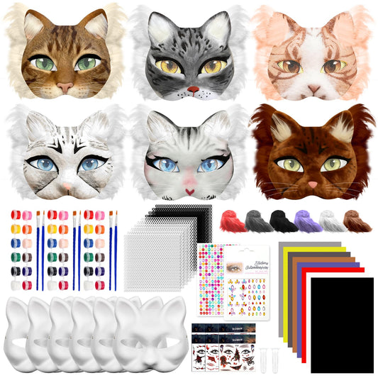 Blurap 83pcs Therian Mask Kit, Cat Mask Base Kit, DIY Furry Masks to Paint, Therian Mask Base Arts Crafts Cat Masks for Halloween Christmas Cosplay Party