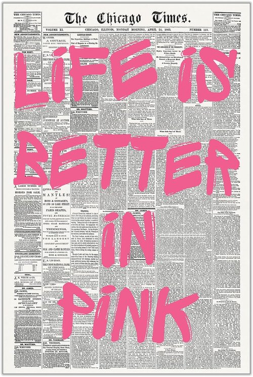 Life Is Better In Pink - Vintage Quote Poster Canvas Wall Art | Motivational Home Decor 12x16in Unframed