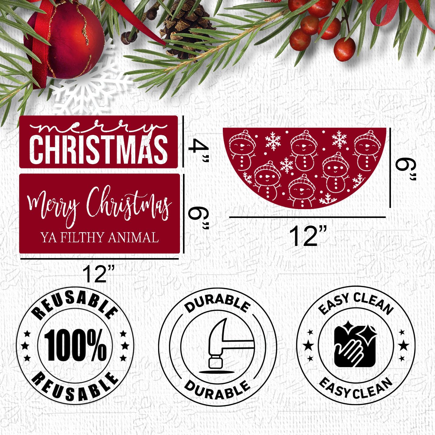 Christmas Stencils for Painting on Wood 12” Large Christmas Doormat Stencils Reusable Holiday Stencil for Crafts Door Mats Canvas Window Decor