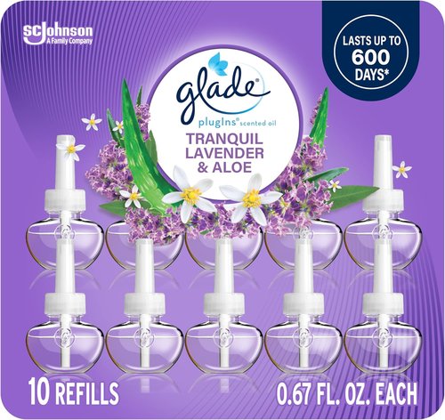 Glade PlugIns Refills Air Freshener - Tranquil Lavender & Aloe, Scented Essential Oils, 10 Count