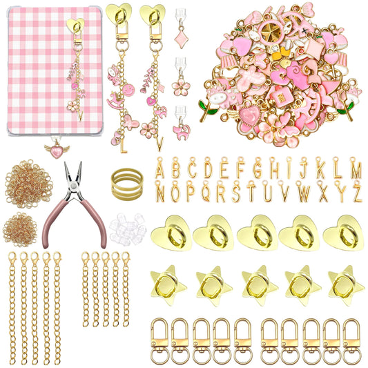 YesMvpMvp 499 Pcs Kindle Accessories,Charm Chain Making Kit for Kindle E-Reader,Charm DIY Craft Supplies,Makes 10 E-Reader Charms and 10 Type-C Dust Plug(Pink)