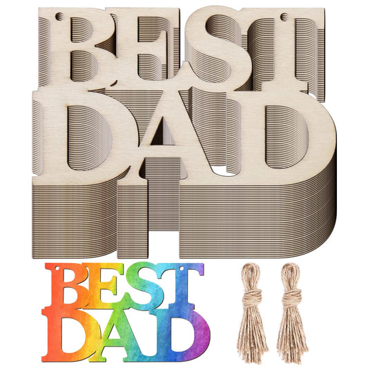 DECEED 40PCS Father's Day Unfinished Wood Crafts 'BEST DAD' Wooden Tags, Wooden Letters, Dad's Birthday Party Ornaments