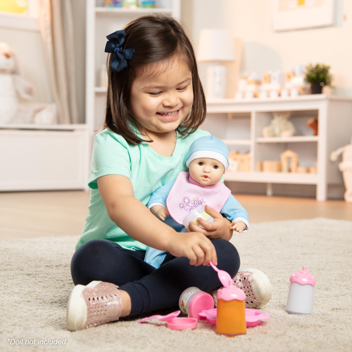 Melissa & Doug Mine to Love Baby Food & Bottle Play Set for Feeding Dolls Baby Doll Feeding Set, Disappearing Milk Bottle Toy for Kids 3+