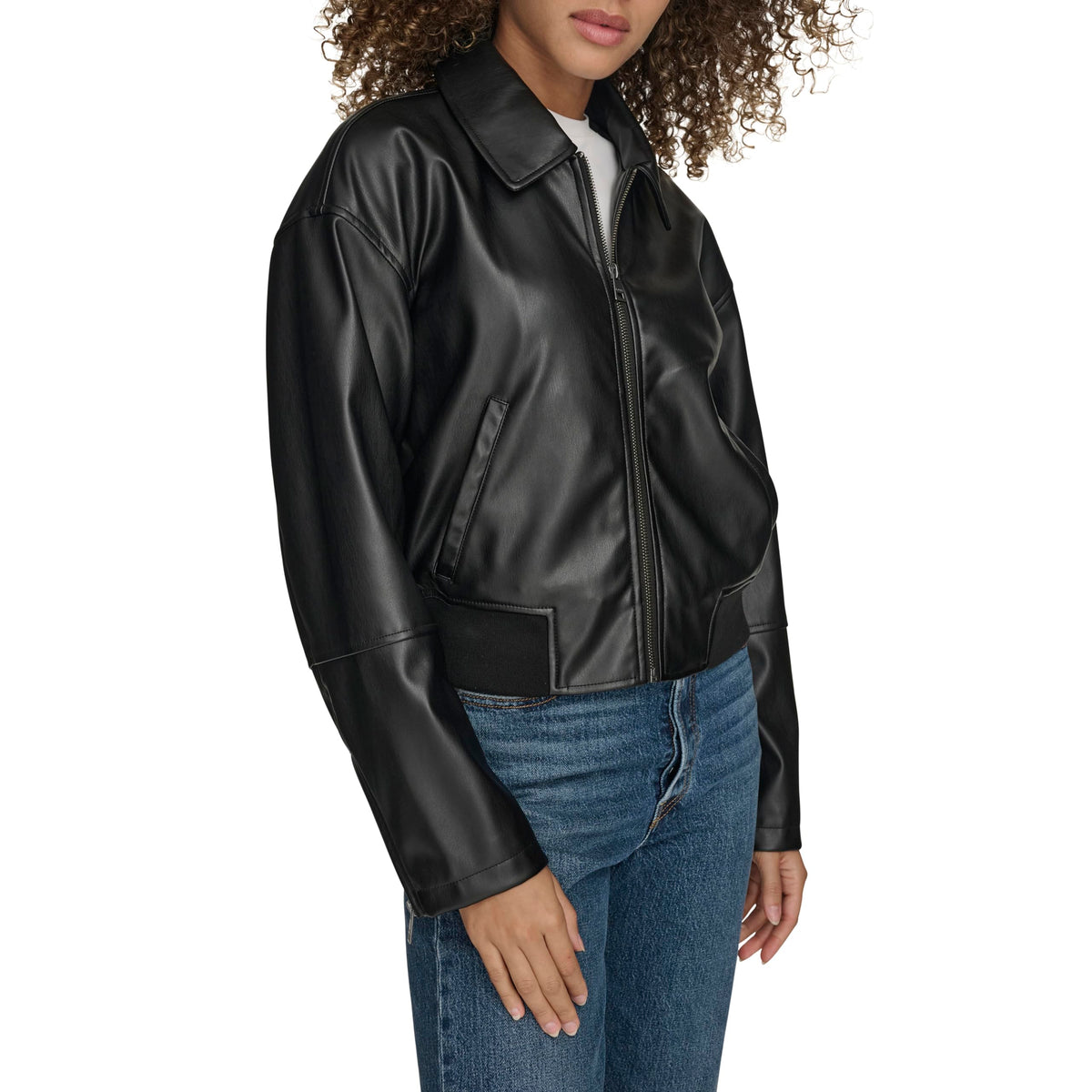 Levi's Women's Faux Leather Bomber with Laydown Collar, Black, Medium