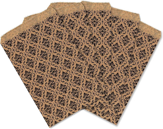 RJ Displays- 100 Pcs Brown Damask Paper Gift Shopping Bags, Sales Tote Bag for Jewelry, Bakery Items, Gift Cards, books, T-Shirt, Crafts and Party Favorss. Size-5" x 7" Inch