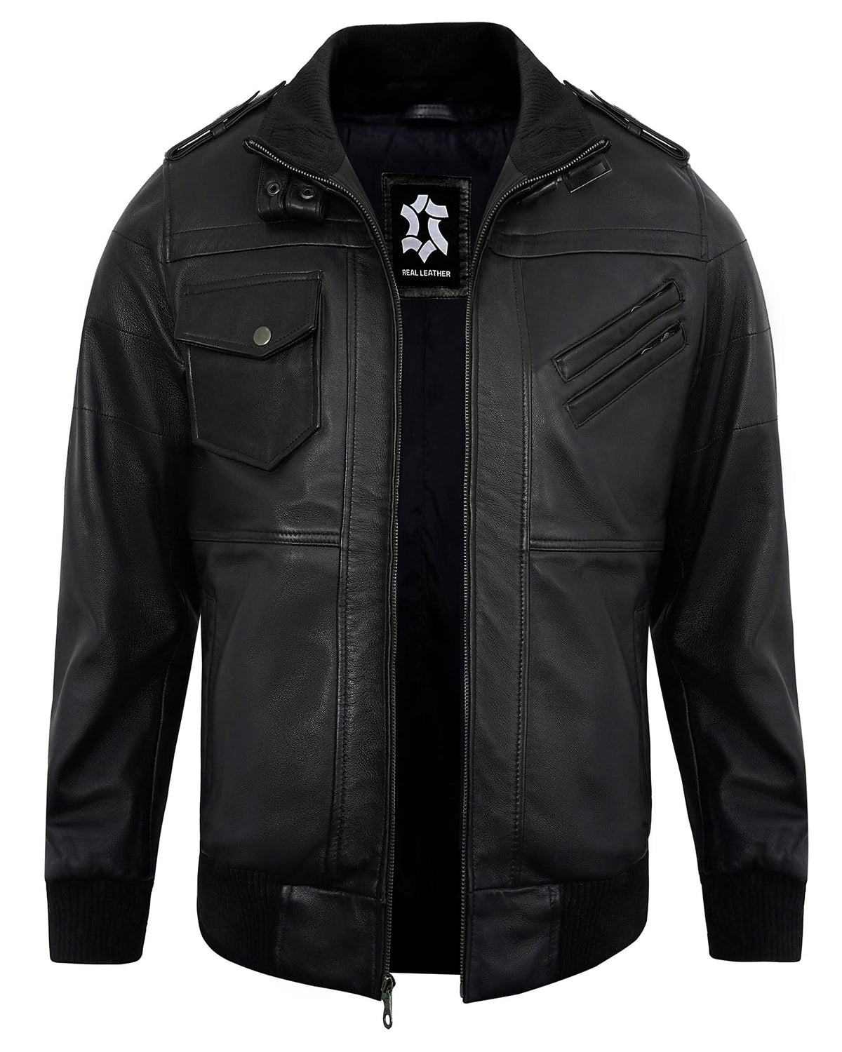 UrbanFocal Hooded Black Leather Bomber Jacket Men - Real Lambskin Leather Jackets For Mens With Detachable Hood | [101009905] Edinburgh Black, XL