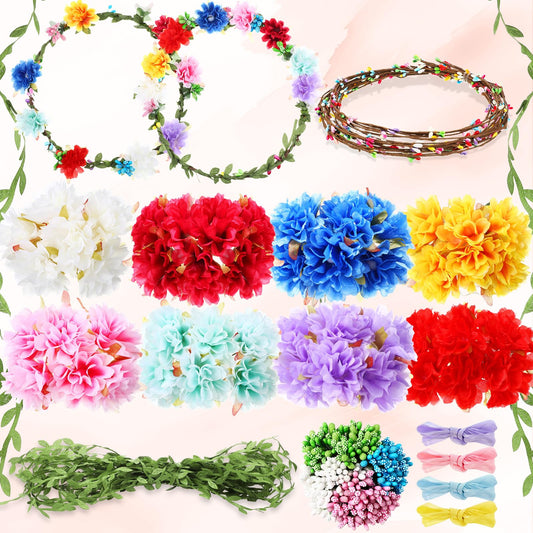 Zeyune 20 Sets Spring Tea Party Favor Flower Crowns Making Kit, Make Your Own Flower Crown Wreath Garland Headbands Craft Kit Handmade DIY Fairy Floral Hair Accessories Gift for Women