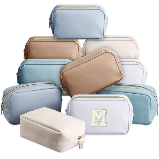 Sweetude 10 Pcs Makeup Bag Bulk for Women Preppy Gift PU Leather Cosmetic Bag Small Skincare Toiletry Pouch Wedding Travel Cosmetic Pouch for Bridesmaid Bride Mother Gift Favors (Morandi Color)