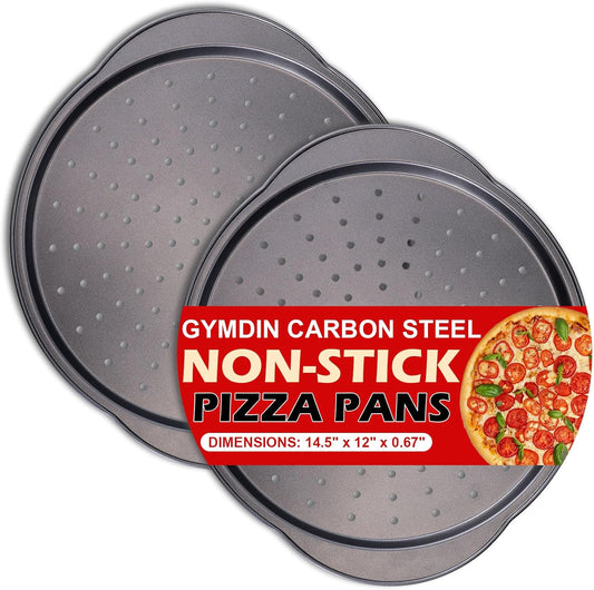 Skiennix Pizza Pan - 13" Round Non-Stick Carbon Steel Trays with Handle | Easy to Clean & Oven Safe (2 Pack)