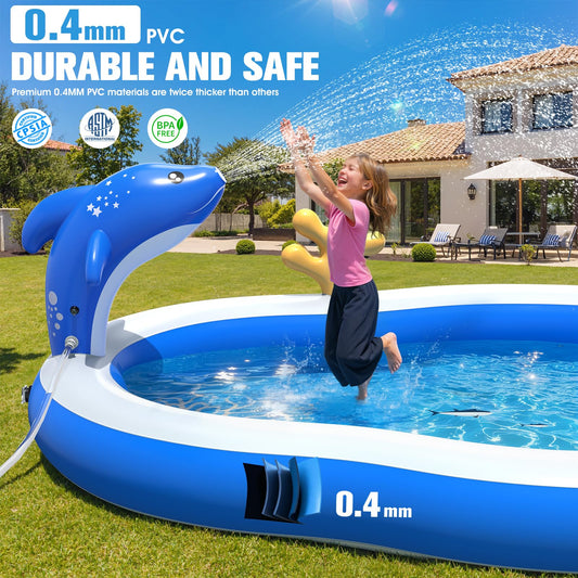 StarOcean 2026 Large Inflatable Play Center,Kiddie Pool with Water Slide&Sprinkler,120''x70"x50''Inflatable Toddler Pool with Slide,BlowUp Water Play for Toldder,Inflatable Water Park for Kid Backyard