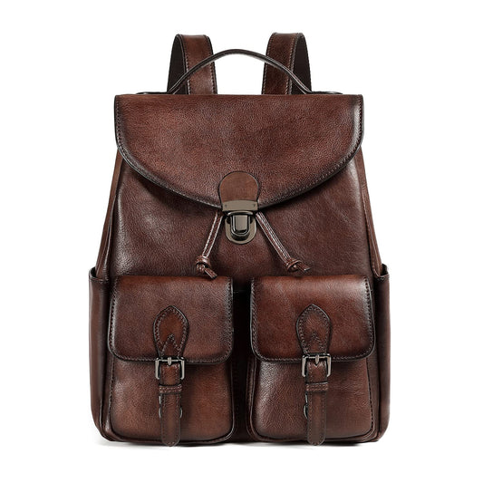 COOLCY Women Vintage Genuine Leather Backpack Purse Fashion Rucksack Practical and Stylish Retro Daypack Bag (Coffee)