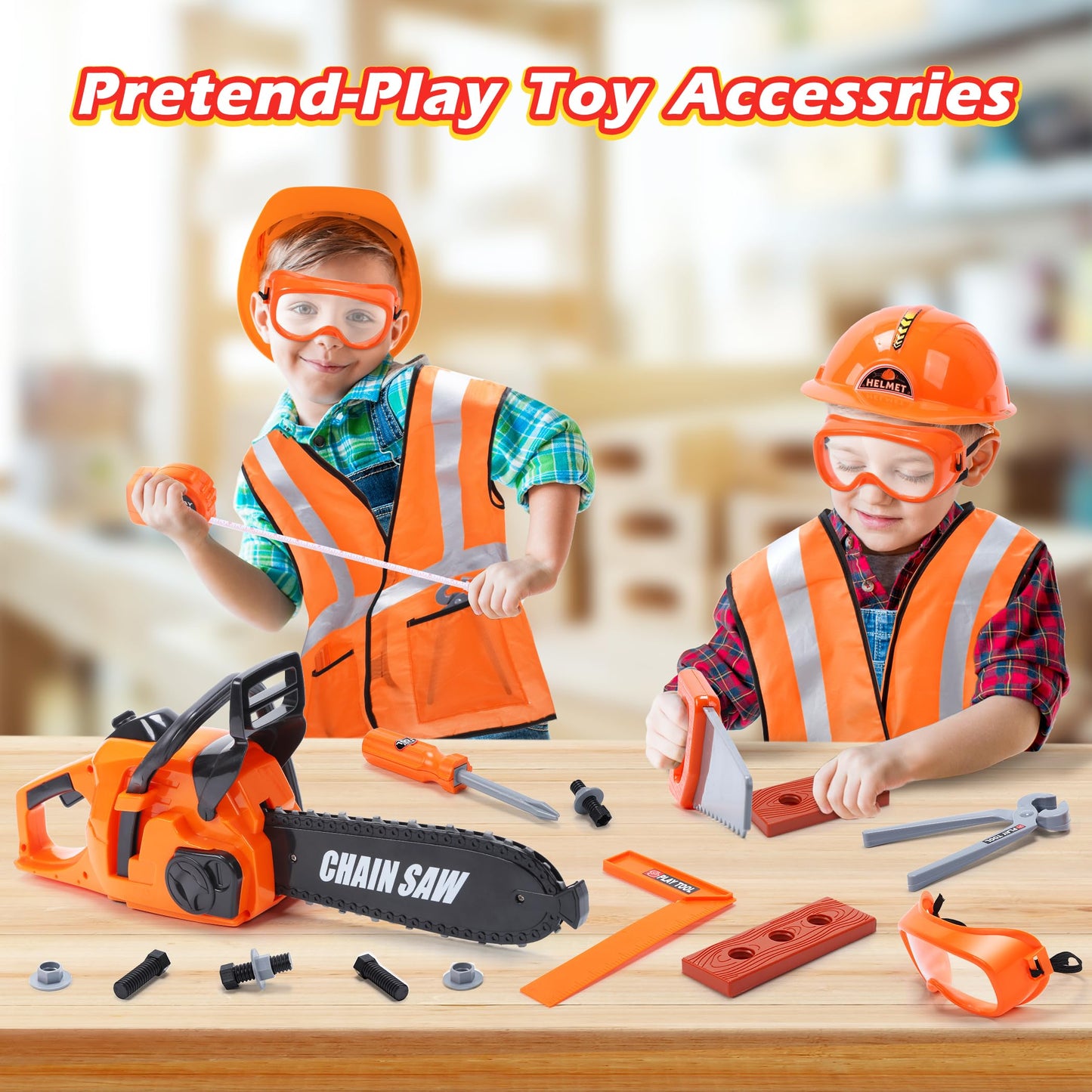 Skirtoy Toy Chainsaw for Kids, Family Day Games Pretend Play Series Kids Tool Set, Outdoor Electronic Chainsaw Toy Tool Set, STEM Preschool Toddler Tool Set, Thanksgiving