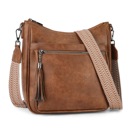 MEITRUE Crossbody Bags for Women Trendy,Vegan Leather Medium Hobo Purse with Tassel Lightweight Shoulder Handbags Multi Pockets Travel Purses Adjustable Strap Brown