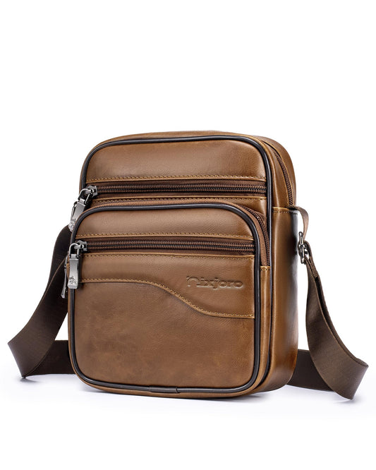 Nixjoro Vegan Leather Men Purse Small Messenger Cross Body Bag Satchel Sling Shoulder Bag for Work Business Travel, Brown