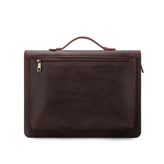 YIWEN Personalized Leather Portfolio with Handle – Zippered Front Pocket, Writing Pad Clip, Letter Size Notepad Holder, Professional Business Padfolio for Men Women (Dark Brown, Crazy Horse Leather)