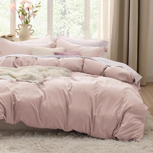 Bedsure Rose Pink Duvet Cover Set - Extra Soft 3-Piece Full Size Bedding, 80x90 Inches with Zipper Closure