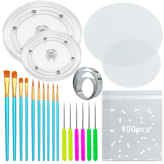 123 PCS Cookie Decorating Kit Supplies Including Acrylic Turntable Decoration Brushes Scribe Needle Bags for Cookie Cupcake Cake Decoration