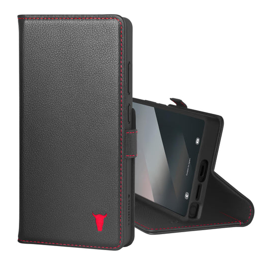 TORRO Premium Leather Case Compatible with Samsung Galaxy S25 Ultra 5G (6.9”) 2025 – Genuine Leather Wallet Flip Folio Case with Kickstand and Card Slots (Black)