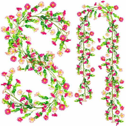 2 Pack Spring Flower Garland, 13.6 Ft Silky Artificial Pink Garland with Pink Daisy and Vine, Floral Garlands Decoration for Room Wall, Flower Themed Party, Wedding Supplies
