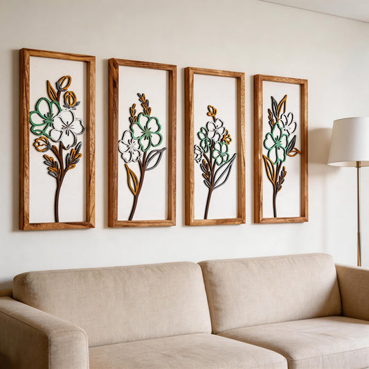 3D Wooden Framed Floral Wall Art 16 inch Ready-to-Hang Set Stylish Painting for Bathroom Living Room Kitchen Boho Botanical Farmhouse Decorations Gift Idea