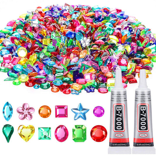 anezus Anezus1200Pcs Craft Gems with 2Pcs B7000 Jewelry Glue, Flat Back Sequins Jewels Embellishments Rhinestones Gemstones for Bedazzling, Decor, Clothing