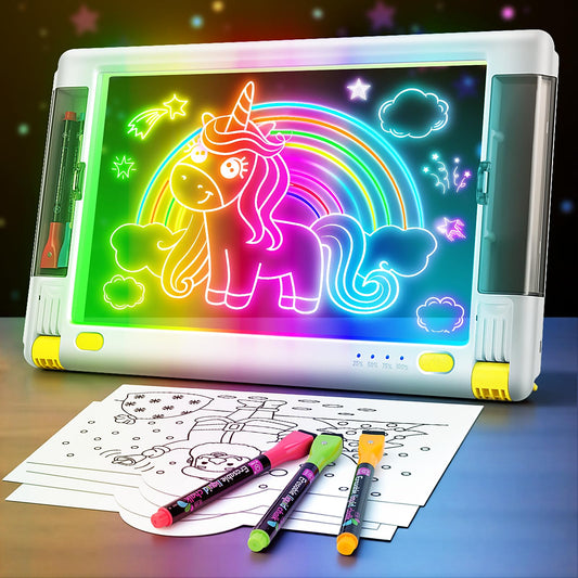 Rechargeable LED Drawing Board, 15 Inch 9-Color Light Modes Neon Art Light Up Writing Tablet Tracing Pad for Kids, Sketching Gift Toy for Teens, 5 Markers, 10 Tracing Sheets