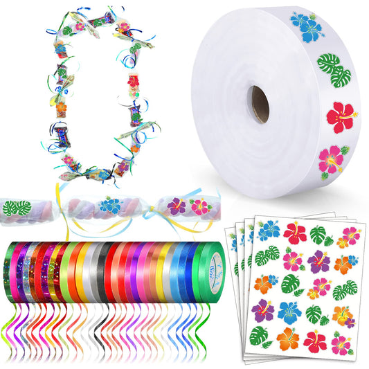 Karenhi Candy Lei Making Kit for Graduation Include 2 Inch x 1000 ft Ldpe Poly Candy Lei Tubing Roll,30 Pcs Graduation Ribbon,50 Sheets Flower Stickers Clear Netting Bags for Crafts Wreath