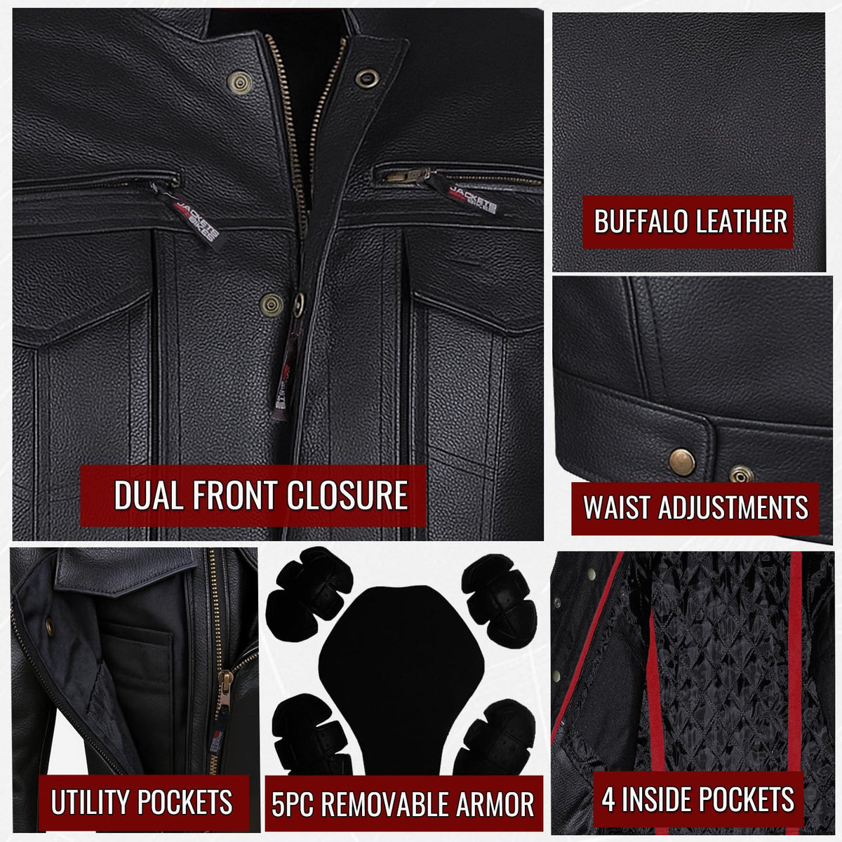COMMUTER Men's Motorcycle Jacket, Premium Buffalo Leather, CE Armor - Ventilation, Utility Pockets, Cruiser Biker Brown L
