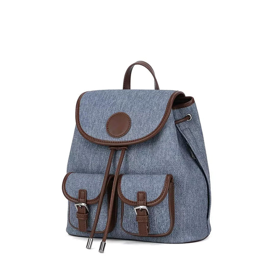 Goinsound Vintage Mini Backpack for Women, Vegan Leather Drawstring Backpack Purse with Buckle Pockets, Small Casual Daybag