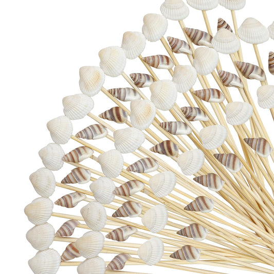 200Pcs Seashell Cocktail Picks,Beach Hawaiian Lua Party Pick 4.7 Inch Fancy Appetizer Tooth Picks for Summer Hawaiian Party Luau Beach Holiday Party Supplies