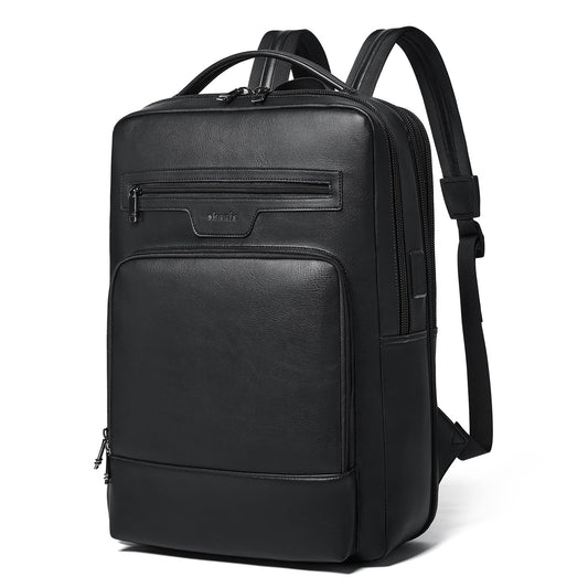 Shrrie Leather Laptop Backpack for Women and Men,28 L Travel Backpack Computer Bag Fits 16 inch Laptop,Expandable Casual Daypack with USB Charging Port for Work Business Weekender College,Black
