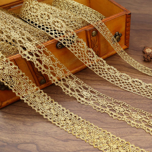 Gold Lace Trim Vintage Crochet Ribbon Craft Gold Lace for Sewing, Gift Package Wrapping, Bridal Wedding Decoration, Scrapbooking Supplies