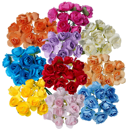 Haakong 240Pcs Artificial Paper Rose Mini Rose Flower Mini Paper Flower Crafts Artificial Paper Flowers (Random Color)