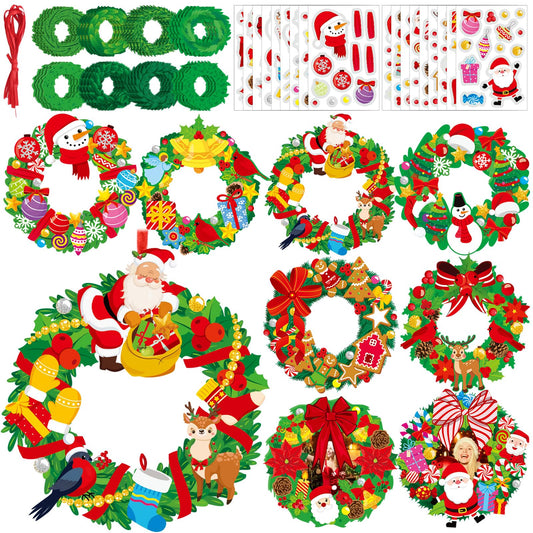 Fullhawl 48 Set Christmas Wreath Craft Kits DIY Christmas Photo Frame Ornament with Assorted Stickers Make You Own Wreath Crafts for Boys Girls Church Favor Home Classroom Xmas Gift