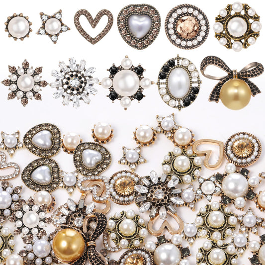 Liliaafar 60 Pcs Rhinestone Buttons Faux Pearl Embellishments for Clothing Jewelry Making DIY Decoration Buttons Charms for Sewing Crafts Wedding Bridal