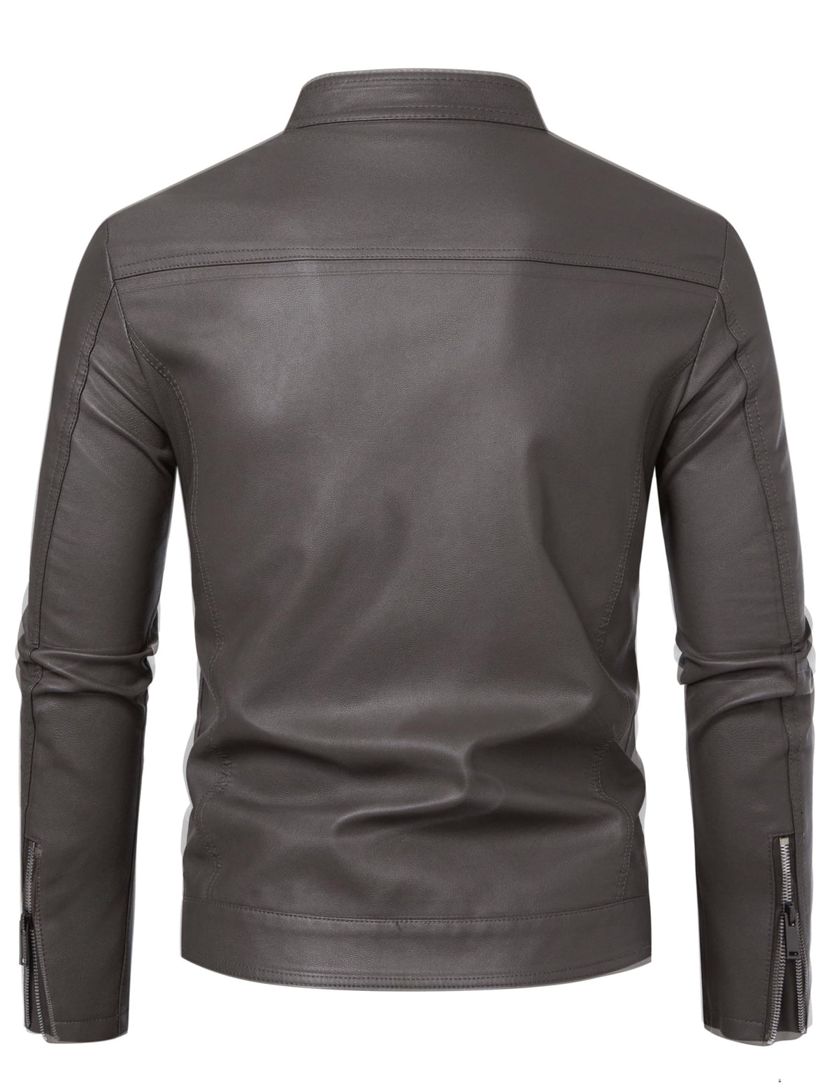 Grey Leather Jacket Men Faux Leather Motorcycle Stand Collar Biker Coat L
