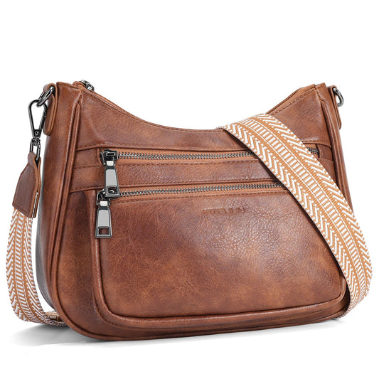 KITEVIUN Crossbody Bags for Women Leather Purse Trendy Multi Pocket Shoulder Handbags with Adjustable Guitar Strap