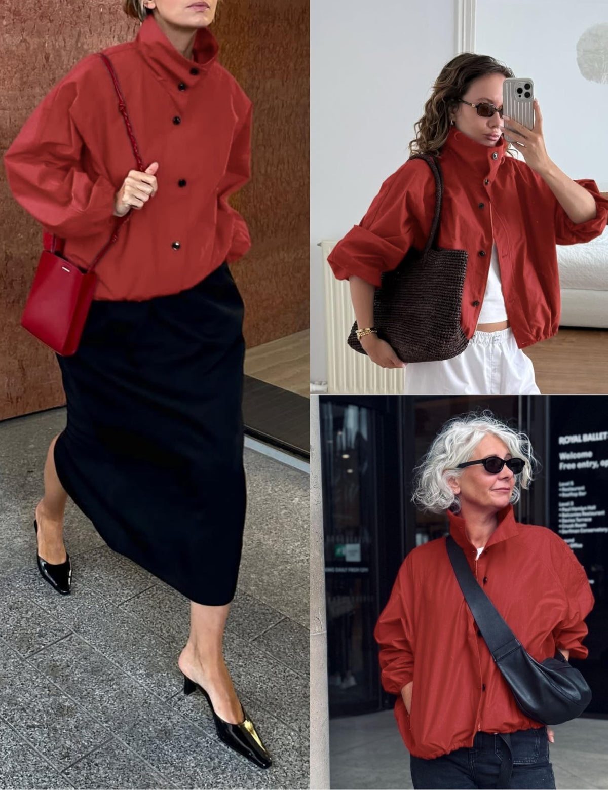 Daacee Women Funnel Neck Windbreaker Jacket Lightweight Bomber Jackets(0800-Red-L)