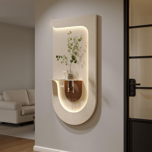 Large Vertical 3D Textured LED Wall Decor for Living Room, Lighted Modern Beige Sandstone Artwork for Walls Home Decor, Minimalist Wall Art Decor for Hallway, Entryway, Dining Room, Office Decoration