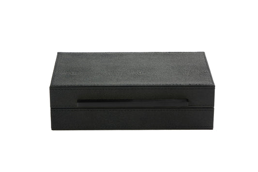 Black Small Decorative Box With Handle Faux Leather keepsake And Memory Storage Boxes Desk accessory Organizer (Black-Black, 1pack)