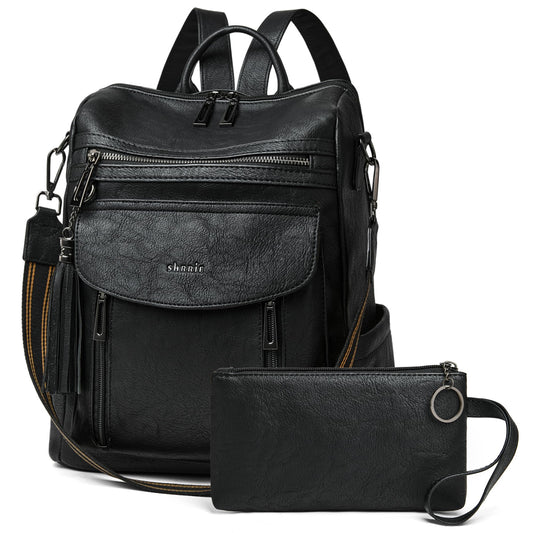Shrrie Backpack Purse for Women Fashion Leather Backpack Purse Designer Travel Backpack Convertible Shoulder Bag with Wristlet