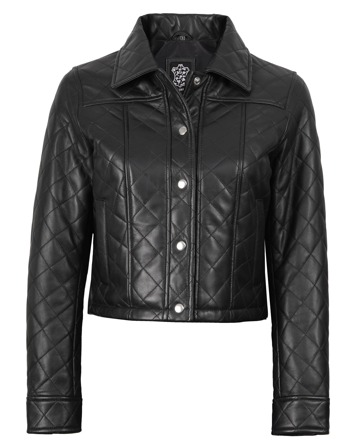Decrum Disc Leather Jackets for Women - Short Women Leather Jacket | [1329983] Slvia Qultd Crop, M