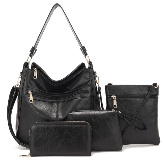 Purses For Women Handbags And Wallet Set Large Hobo Crossbody Bag Ladies Purse Totes 4 PCS Black