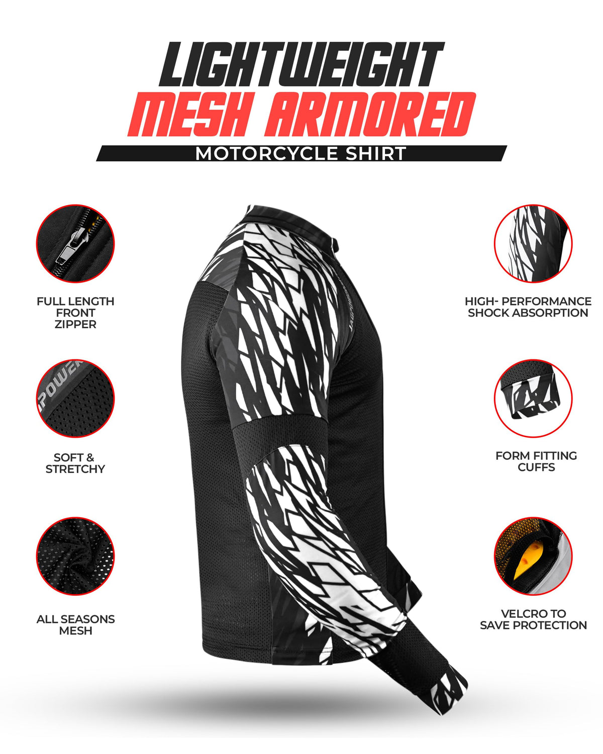 JAG Mesh Motorcycle Protective Shirt, Summer Riding Shirt for Men & Women