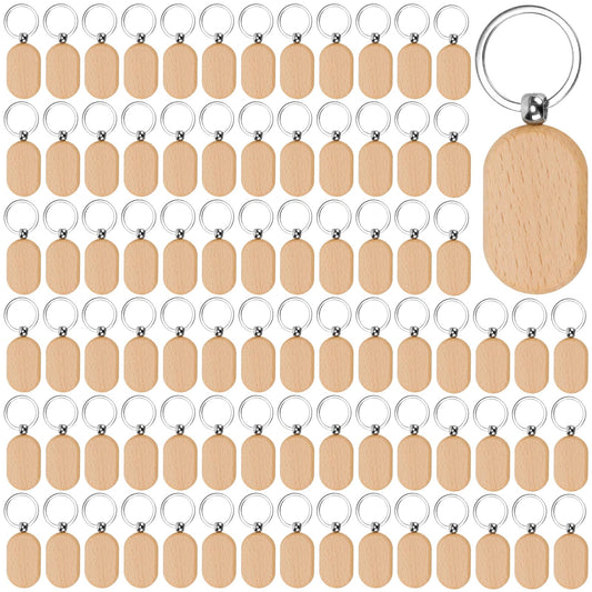 SEHOI 100 Pieces Unfinished Wooden Keychain Blanks,Wood Key Rings Bulk for Laser Engraving and DIY Craft Gift Making,Rectangular