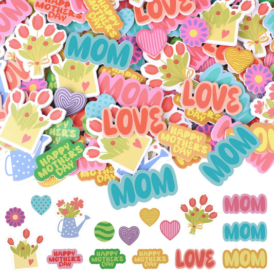 Fovths 400 Pieces Mother's Day Foam Stickers, Hearts Flowers Envelopes Dots Mom Adhesive Craft Stickers, DIY Craft Decorations Party Supplies for Happy Mother’s Day Party Decoration Cards DIY Crafts