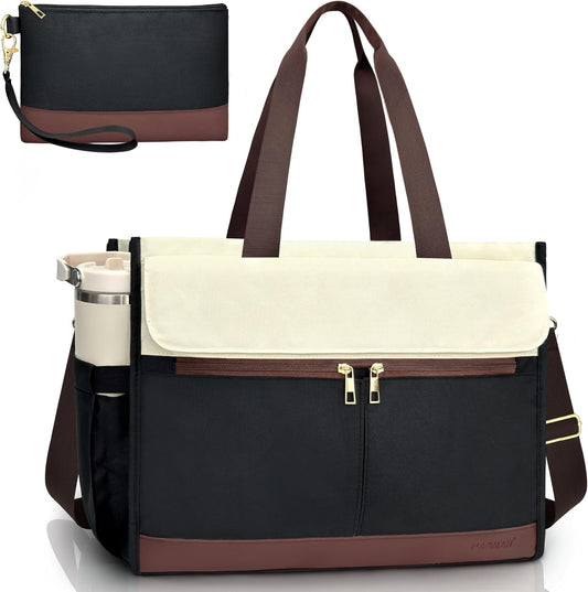 15.6 Inch Laptop Bag for Women - Tote Work Bag with Compartments Nurse Teacher Bag Large Lightweight Office Handbag