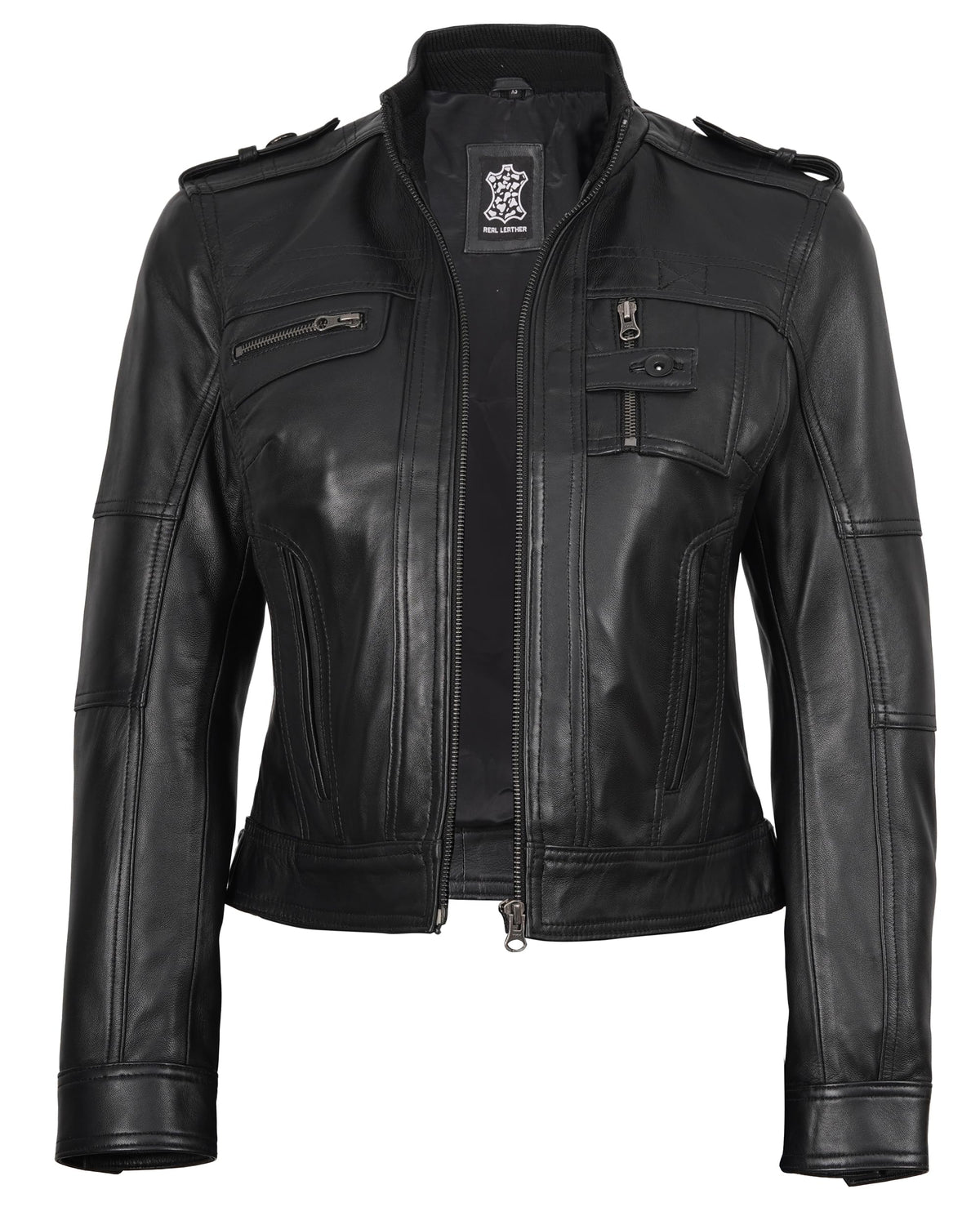 Decrum Café Racer Leather Jacket Women | [1314245] Tavres Black, XL